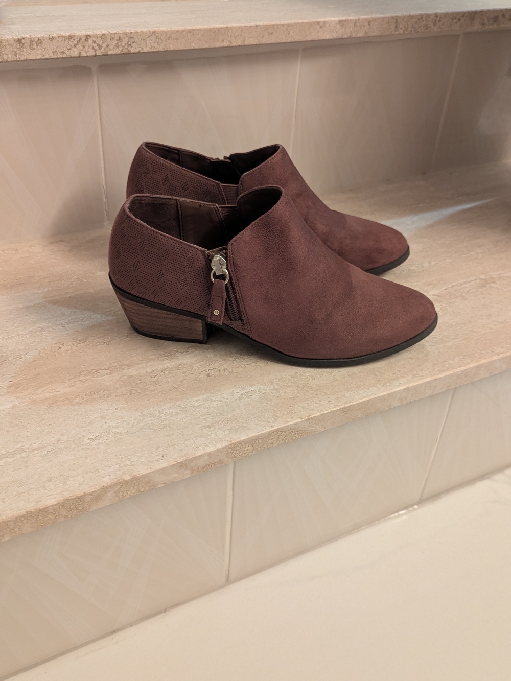 Dr. Scholl's Cognac Color Suede Low Heel Ankle Booties